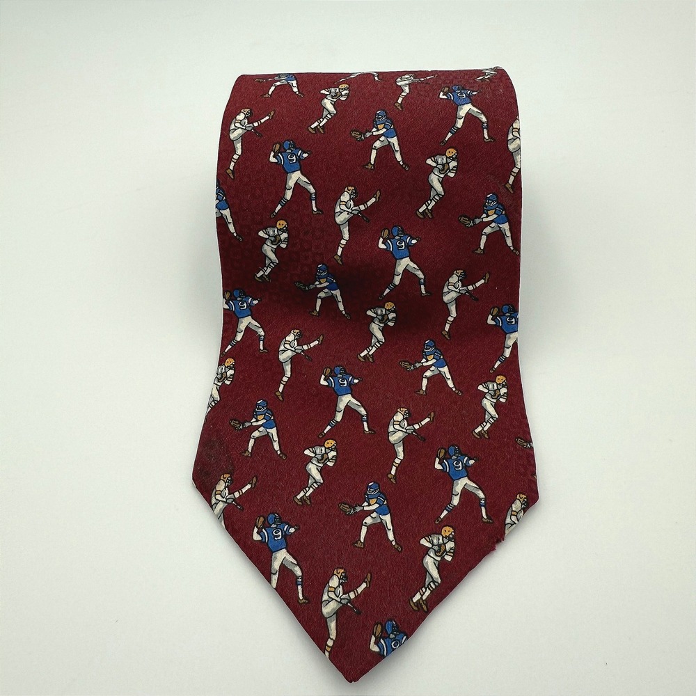 Vintage‎ Resilio Burgundy Sports Tie – Football Players in Action, Made in USA